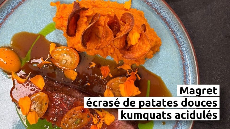 A feu doux : La Pizzeria du Château #4 Magret, écrasé de patates douces, kumquats acidulés