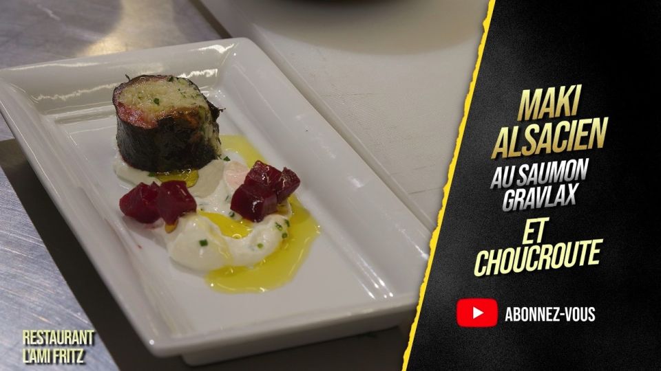 A feu doux : L'Ami Fritz #1 Maki alsacien au saumon gravlax & choucroute