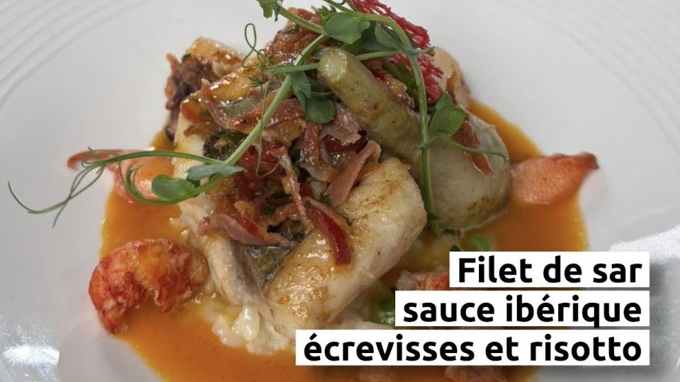 A feu doux : L'Hostellerie du Prieuré #4 Filet de sar, sauce ibérique, écrevisses et risotto