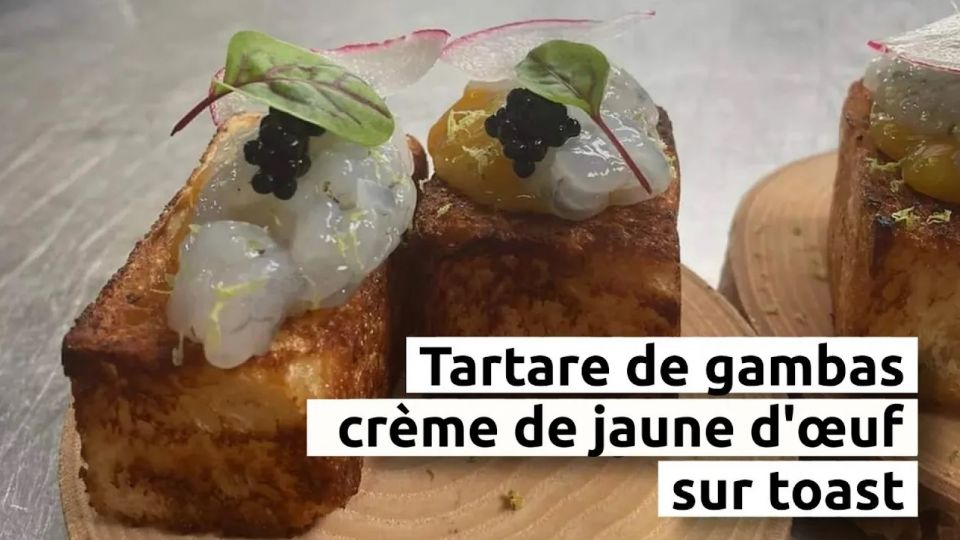 A feu doux : La Maison de Laveline #01 Tartare de gambas, crème de jaune d'œuf sur toast