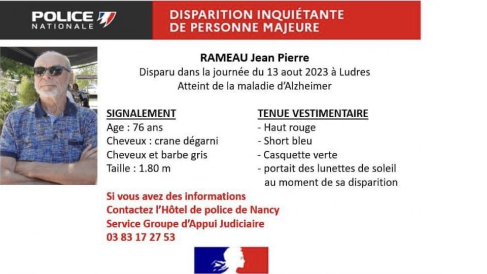 Disparition inquiétante d'un homme de 76 ans