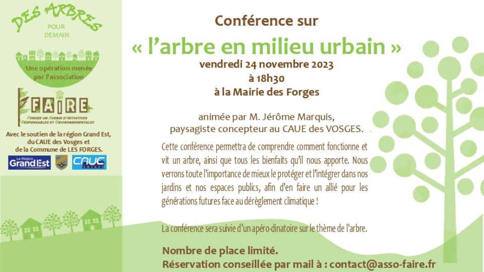 Conférence sur l'arbre en milieu urbain le 24 novembre aux Forges