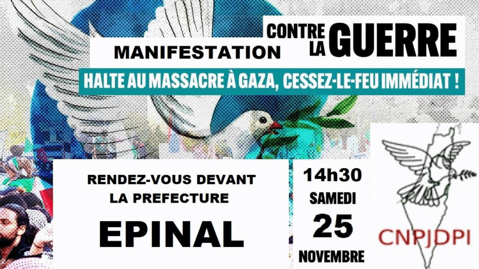 Conflit israélo-palestinien : une nouvelle manifestation le 25 novembre à Epinal