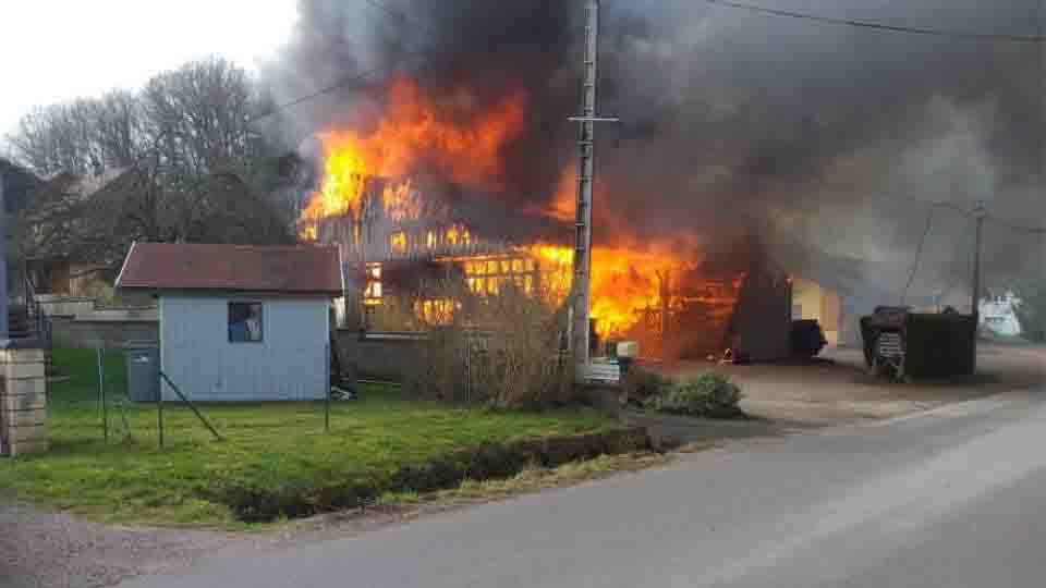 L'entreprise de charpente Wiedmer à Hadol en proie à un feu violent