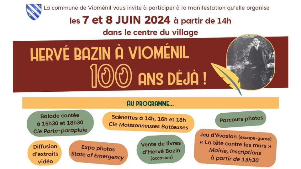 Vioménil fête le centenaire de la visite de Hervé Bazin les 7 et 8 juin