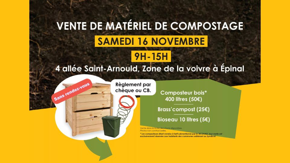 Vente de matériel de compostage le 16 novembre au siège du Sicovad
